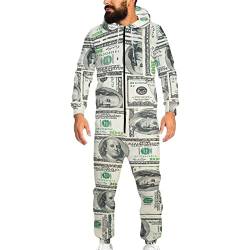 Biyejit Unisex Neuheit 3D gedruckt Einteiler Pyjama Damen Herren Kapuze Jumpsuits Erwachsene Nachtwäsche Strampler, Dollar, S von Biyejit