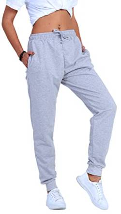 Björn Swensen Jogginghose Damen Baumwolle Jogging Hose Frauen Sporthose lang Freizeithose Trainingshose Jogger Slim Fit BS-3402 Grau Large von Björn Swensen