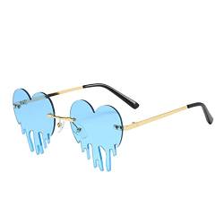 Herz Sonnenbrille, Sonnenbrille in Herzform, Vintage Sonnenbrille Hippie Stil Sonnenbrillen, Rave Brille Schnelle Brille Rave für Hippie Party Zubehör, Unregelmäßige Form Retro (1D-Blue, One Size) von Bkazwe