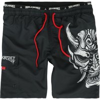 Black Blood by Gothicana - Gothic Badeshort - Swim Shorts With Devil Skull Print - S bis XXL - für Männer - Größe L - schwarz von Black Blood by Gothicana