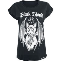 Black Blood by Gothicana - Gothic T-Shirt - T-Shirt mit Demonic Cat - XS bis 5XL - für Damen - Größe 3XL - schwarz von Black Blood by Gothicana