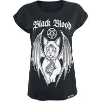 Black Blood by Gothicana - Gothic T-Shirt - T-Shirt mit Demonic Cat - XS bis 5XL - für Damen - Größe 5XL - schwarz von Black Blood by Gothicana