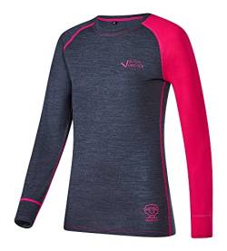 Black Crevice Damen Langarmshirt aus Merino Wolle in 36 - anthrazit/pink I Funktionsshirt atmungsaktiv I Funktionsunterwäsche I Base Layer I Long Sleeve I Skiunterwäsche von Black Crevice