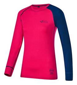 Black Crevice Damen Langarmshirt aus Merino Wolle in 36 - pink/Steel Blue I Funktionsshirt atmungsaktiv I Funktionsunterwäsche I Base Layer I Long Sleeve I Skiunterwäsche von Black Crevice