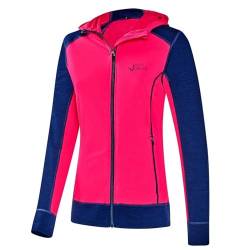 Black Crevice Damen Merino Kapuzenjacke, steel blue/pink, 38 von Black Crevice