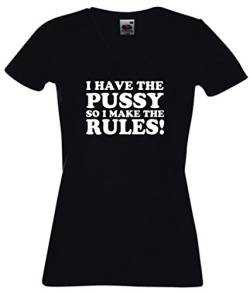 Black Dragon - T-Shirt Damen - Party - Funshirt - Fasching - Freizeit V-Ausschnitt schwarz - I Have The Pussy - M von Black Dragon
