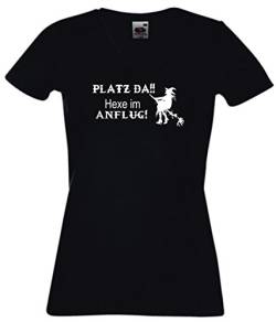 Black Dragon - T-Shirt Damen - Party - Funshirt - Fasching - Freizeit V-Ausschnitt schwarz - Platz da!! Hexe im Anflug! - M von Black Dragon