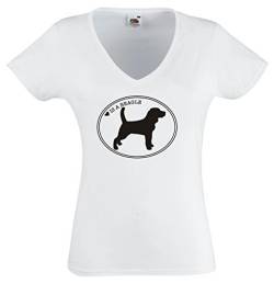 T-Shirt Damen V - Ausschnitt Weiss - Love is A Beagle - L von Black Dragon
