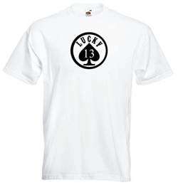 T-Shirt - Herren - weiß - L - Lucky 13 - bedruckt - lustig witzige Motive - Fasching Party Fun Sport von Black Dragon