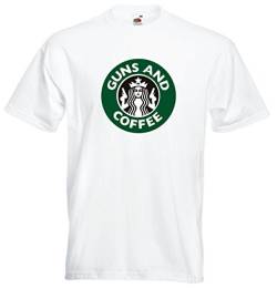 T-Shirt Herren weiss - digital - Guns and Coffee - XL von Black Dragon