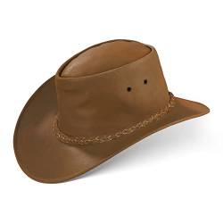 Black Forest Fox® Melbourne Western Cowboy Leder Wickel Hut Flex-Hat in (Beige Brown, M) von Black Forest Fox