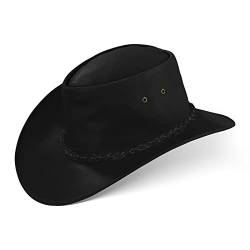 Black Forest Fox® Melbourne Western Cowboy Leder Wickel Hut Flex-Hat in (Black, XL) von Black Forest Fox