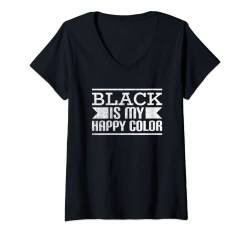 Damen Black Is My Happy Colour T-Shirt mit V-Ausschnitt von Black Is My Happy Colour