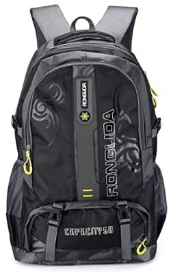 Black Jungle 50L wasserdichter Reiserucksack, Wanderrucksack Trekkingrucksack für Sport, Camping, Fahrradreisen, Klettern, Reiten und Reisen mit großer Kapazität (Schwarz) von Black Jungle