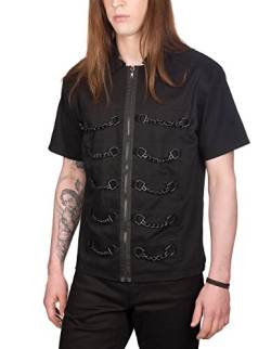 Black Pistol Herren Gothic Hemd mit Ketten - Chain Shirt Denim Kurzarm L von Black Pistol