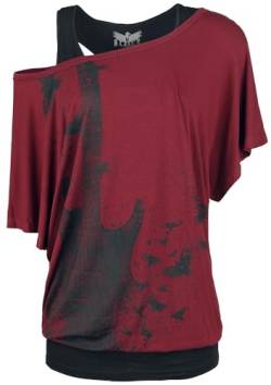 Black Premium by EMP Damen schwarz-rotes T-Shirt im Double-Layer-Look mit Gitarren-Print 3XL von Black Premium by EMP