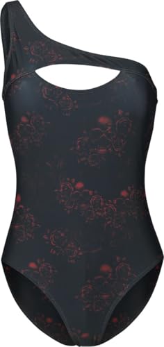 Black Premium by EMP Damen schwarzer Badeanzug mit Print und asymmetrischer Schulter S von Black Premium by EMP