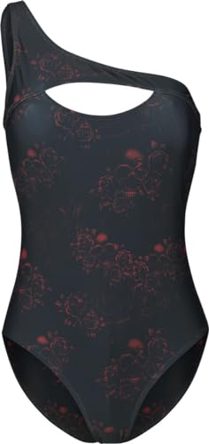 Black Premium by EMP Damen schwarzer Badeanzug mit Print und asymmetrischer Schulter XXL von Black Premium by EMP