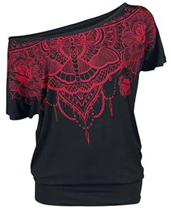 Black Premium by EMP Damen schwarzes lockeres T-Shirt mit rotem Print 4XL von Black Premium by EMP