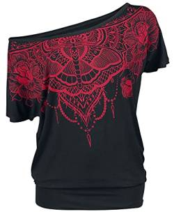 Black Premium by EMP Damen schwarzes lockeres T-Shirt mit rotem Print XL von Black Premium by EMP