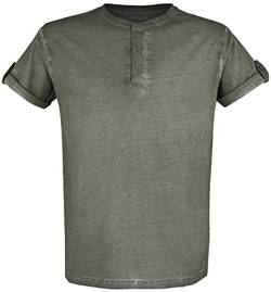 Black Premium by EMP Herren grünes T-Shirt mit Knopfleiste und umgeschlagenen Ärmeln 5XL von Black Premium by EMP