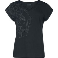 Black Premium by EMP T-Shirt - T-Shirt mit Totenkopf Print und Spitze - S bis 5XL - für Damen - Größe 5XL - schwarz von Black Premium by EMP