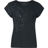 Black Premium by EMP T-Shirt - T-Shirt mit Totenkopf Print und Spitze - S bis 5XL - für Damen - Größe M - schwarz von Black Premium by EMP