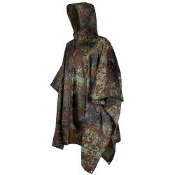 Outdoor Regenponcho | Ripstop Regencape mit Kapuze | Regen Poncho inkl. Tasche | Regenjacke für Damen und Herren - Flecktarn von Black Snake