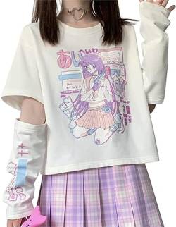 Black Sugar Damen T-Shirt E-Girl Gothic Langarm Tee Kawaii Punk Anime Japanisches Top Harajuku Goth, weiß, M Petite von Black Sugar