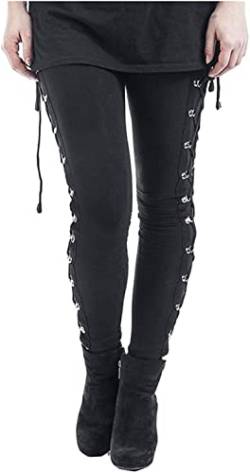 Black Sugar Frauen Gothic Seite Schnürsenkel Leggings Skinny Schwarz Hose Goth Band Punk, Nor, L Petite von Black Sugar