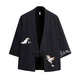 Black Sugar Herren Kimono Traditionell Schwarz Baumwolle gute Qualität Kran Bordeaux Japanisch Hohe Jacke Jacke, Schwarz , 5X-Large von Black Sugar