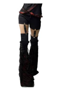 Black Sugar Hose für Damen, Beinstulpen, Gamaschen, Leg Warmers, besticktes Motiv Drachen, Gothic, Visual Kei Rock Japanisch, Punk Rock Strumpfband, Schwarz , M Petite von Black Sugar