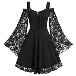 Black Sugar Kleid mit Trägern für Damen, Spitze, Puffärmel, Netzstoff, Punk, Gothic, Emo Gothic, Nu Goth Abendveranstaltung, Schwarz , X-Large von Black Sugar