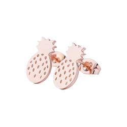 BlackAmazement 2er Set 316L Edelstahl Ohrstecker Ohrringe Ananas Frucht Pineapple Silber schwarz Rose Gold Damen (Rosegold) von BlackAmazement