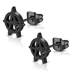 BlackAmazement 2er Set 316L Edelstahl Ohrstecker Ohrringe Anarcho Zeichen Symbol Kreis-A Anarchie ist Ordnung schwarz Punk Herren Damen von BlackAmazement