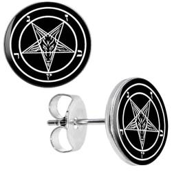 BlackAmazement 2er Set 316L Edelstahl Ohrstecker Ohrringe Pentagramm Fünfstern Drudenfuß Church of Satan Luzifer Siegel des Baphomet schwarz weiß Heavy Metal Gothic Biker Herren Damen (8mm) von BlackAmazement