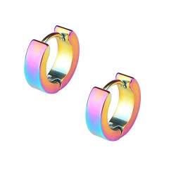 BlackAmazement 2er Set Paar 316L Uni Edelstahl Creolen Hinged Huggie 4mm Breite Ohrring Piercing metallic lila rot rosa grün Herren Damen (Regenbogen) von BlackAmazement