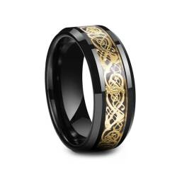 BlackAmazement 316 Edelstahl Ring Drache Lucky Dragon 8mm gold blau schwarz silber Damen Herren (Schwarz/Gold, 52 (16,6)) von BlackAmazement