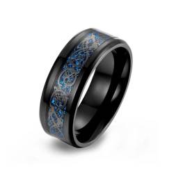 BlackAmazement 316 Edelstahl Ring Drache Lucky Dragon 8mm gold blau schwarz silber Damen Herren (Schwarz/Schwarz, 68 (21,6)) von BlackAmazement