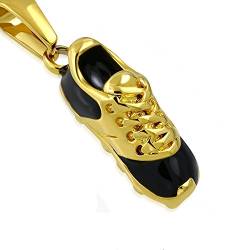 BlackAmazement 316L Edelstahl Anhänger Fussballschuh Soccer Sport Schuh Halskette Leder Kette Silber schwarz Gold Damen Herren (Farbe Gold/Schwarz ohne Kette) von BlackAmazement