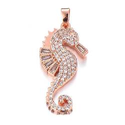 BlackAmazement 316L Edelstahl Anhänger Halskette Seepferdchen Seahorse Zirkonia CZ besetzt schwaz Rose Gold Damen (Farbe Rosegold mit Kette) von BlackAmazement