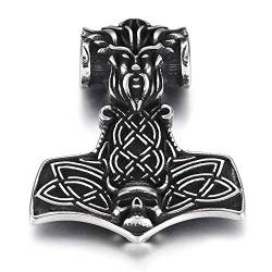 BlackAmazement 316L Edelstahl Anhänger Halskette Thors Hammer Mjölnir Malmer Celtic Knoten Totenkopf Skull Silber schwarz Wikinger Biker Herren (Anhänger ohne Kette) von BlackAmazement