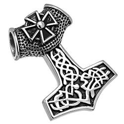 BlackAmazement 316L Edelstahl Anhänger Massiv Kette Halskette Thors Hammer Malmer Mjölnir Löwe Kriegshammer Gothic Biker Silber Herren (Anhänger mit Kette) von BlackAmazement