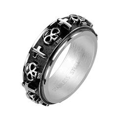 BlackAmazement 316L Edelstahl Dreh Ring Skull Totenkopf Kelten Kreuz Cross schwarz silber gold Biker Herren (Silber, 55 (17,5)) von BlackAmazement