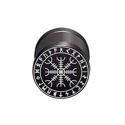 BlackAmazement 316L Edelstahl Fake Plug Ohrstecker Aegishjalmur Aegishjalmr Wikinger Symbol Helm der Ehrfurcht Schreckenshelm Circle Kreis 10mm schwarz Herren Damen von BlackAmazement