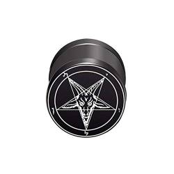 BlackAmazement 316L Edelstahl Fake Plug Ohrstecker Pentagramm Fünfstern Drudenfuß Church of Satan Luzifer Siegel des Baphomet 10mm schwarz Herren Damen von BlackAmazement