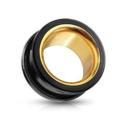 BlackAmazement 316L Edelstahl Flesh Tunnel Plug Inlay Ohr Piercing Tube gold schwarz Herren Damen (Ø 16mm - 1 Stück) von BlackAmazement