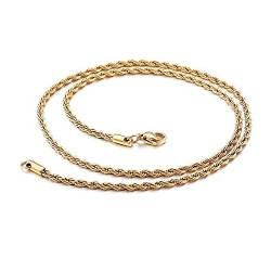 BlackAmazement 316L Edelstahl Halskette Verdrehte Kette Twisted Chain Rund Kettenstärke 2mm 3mm 4mm Kettenlänge 45cm 50cm 55cm 60cm schwarz Silber Rose Gold Damen Herren (Gold - Ø 2mm - 45cm) von BlackAmazement