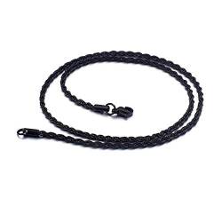 BlackAmazement 316L Edelstahl Halskette Verdrehte Kette Twisted Chain Rund Kettenstärke 2mm 3mm 4mm Kettenlänge 45cm 50cm 55cm 60cm schwarz Silber Rose Gold Damen Herren (Schwarz - Ø 2mm - 45cm) von BlackAmazement