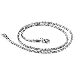 BlackAmazement 316L Edelstahl Halskette Verdrehte Kette Twisted Chain Rund Kettenstärke 2mm 3mm 4mm Kettenlänge 45cm 50cm 55cm 60cm schwarz Silber Rose Gold Damen Herren (Silber - Ø 2mm - 55cm) von BlackAmazement